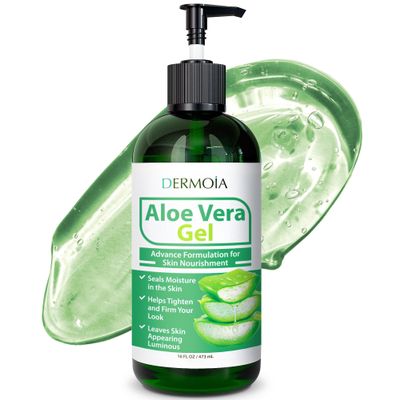 DERMOIA Aloe Vera Gel Body Moisturizer - Sunburn Relief Aloe Vera Gel for Skin with Apple Stem Cell, Cucumber & Violet Hydrosol - Hydrating Facial Moisturizer for Dry Skin - Scalp Moisturizer 16oz