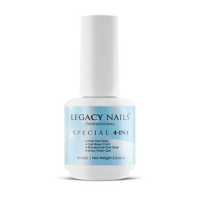 Legacy Nails Professional Special 4-in-1 Finish Gel 0.5 oz Use it as Nail Tip Gel Glue, Rig Stone Gel Glue, Base Coat & Finish Gel Ultra-shine finish