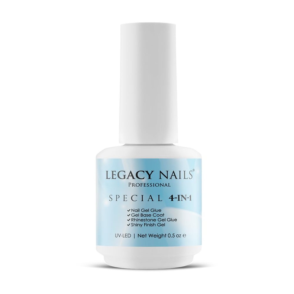 Legacy Nails Professional Special 4-in-1 Finish Gel 0.5 oz Use it as Nail Tip Gel Glue, Rig Stone Gel Glue, Base Coat & Finish Gel Ultra-shine finish