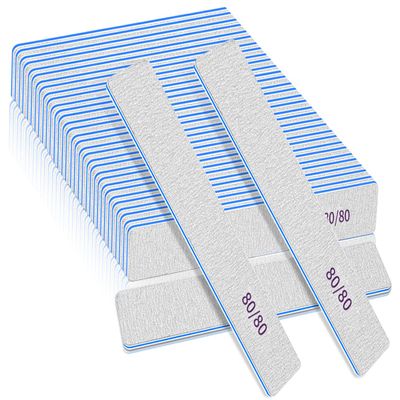 25 Pcs Nail Files 80/80 Grit for Acrylic & Gel Nails, Double Sided Emery Board for Home & Salon Use