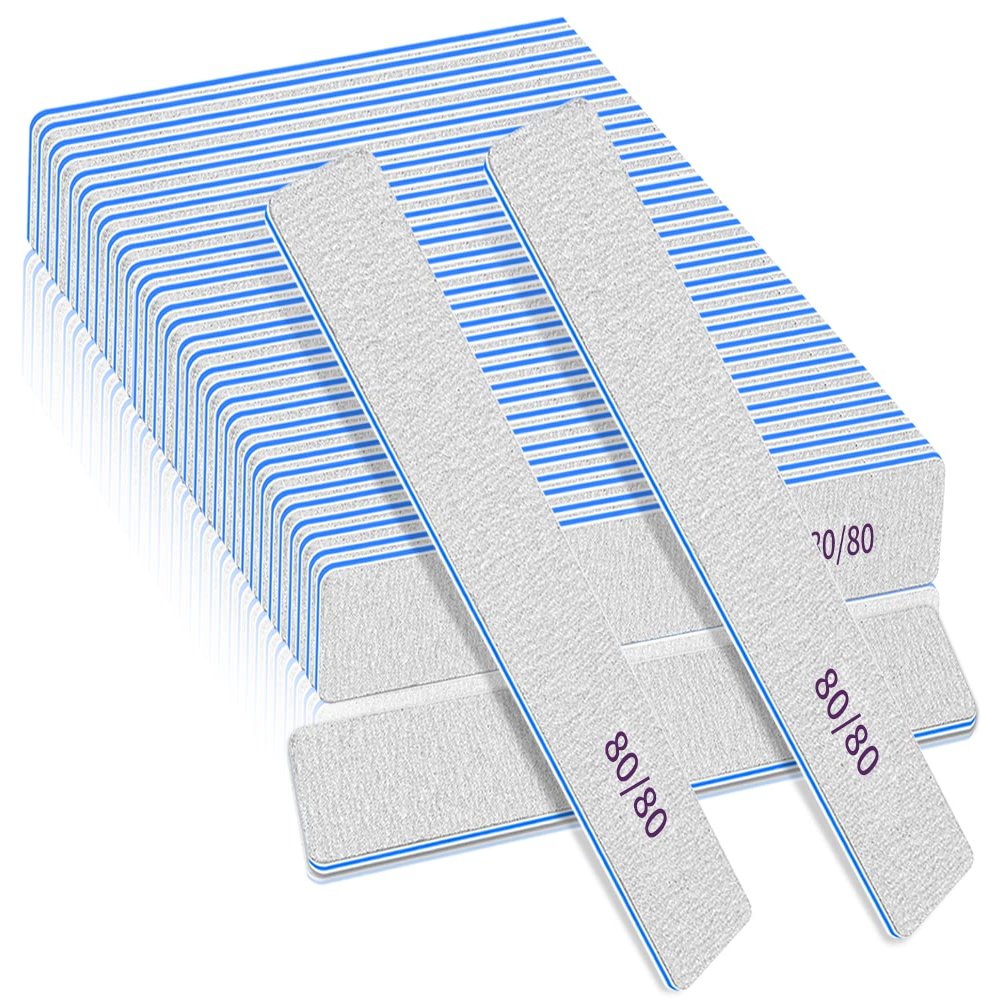 25 Pcs Nail Files 80/80 Grit for Acrylic & Gel Nails, Double Sided Emery Board for Home & Salon Use