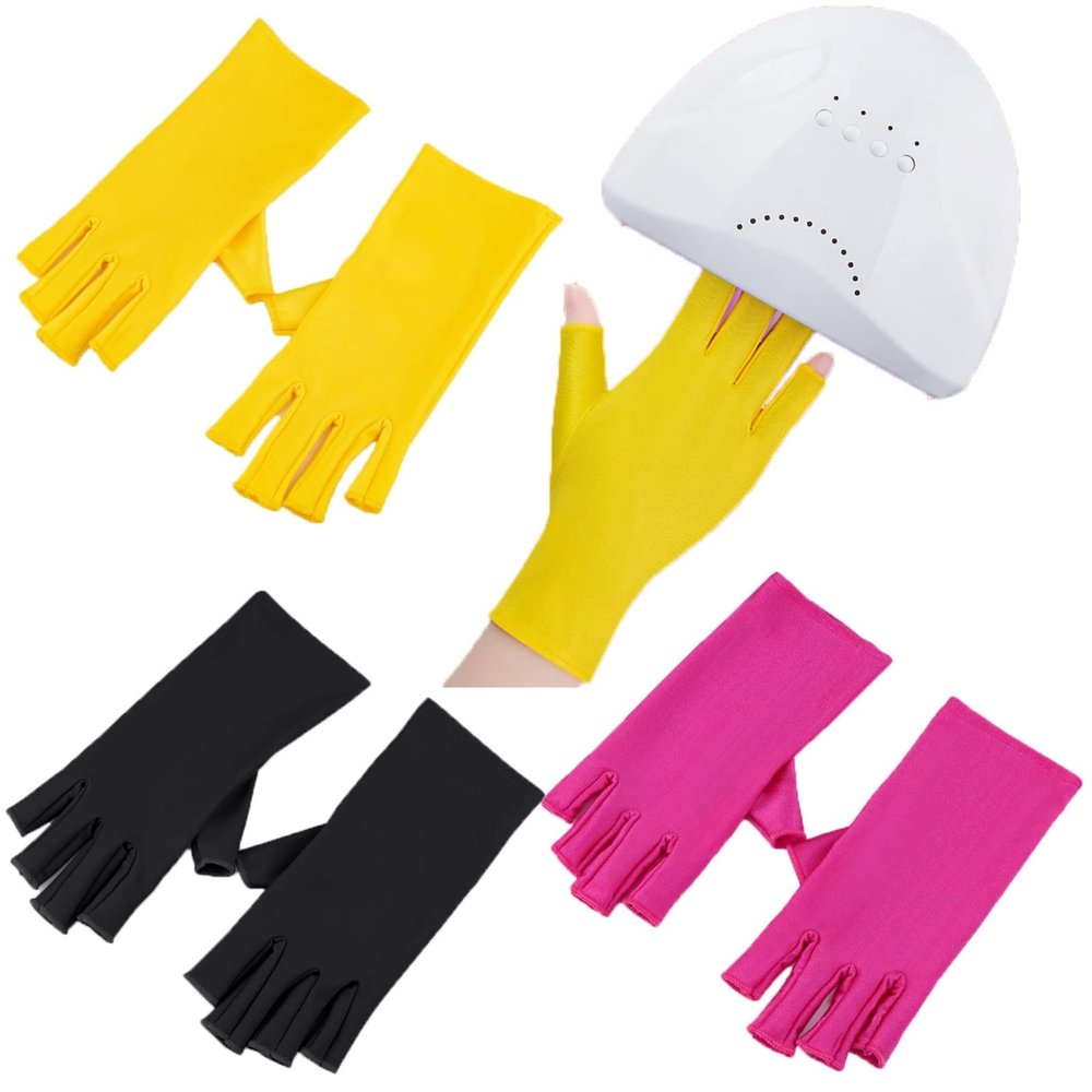 3 Pairs UV Gloves for Nails, Manicures Fingerless Glove Anti UV Mittens Protect Hands from LED Lamp Manicure Dryer
