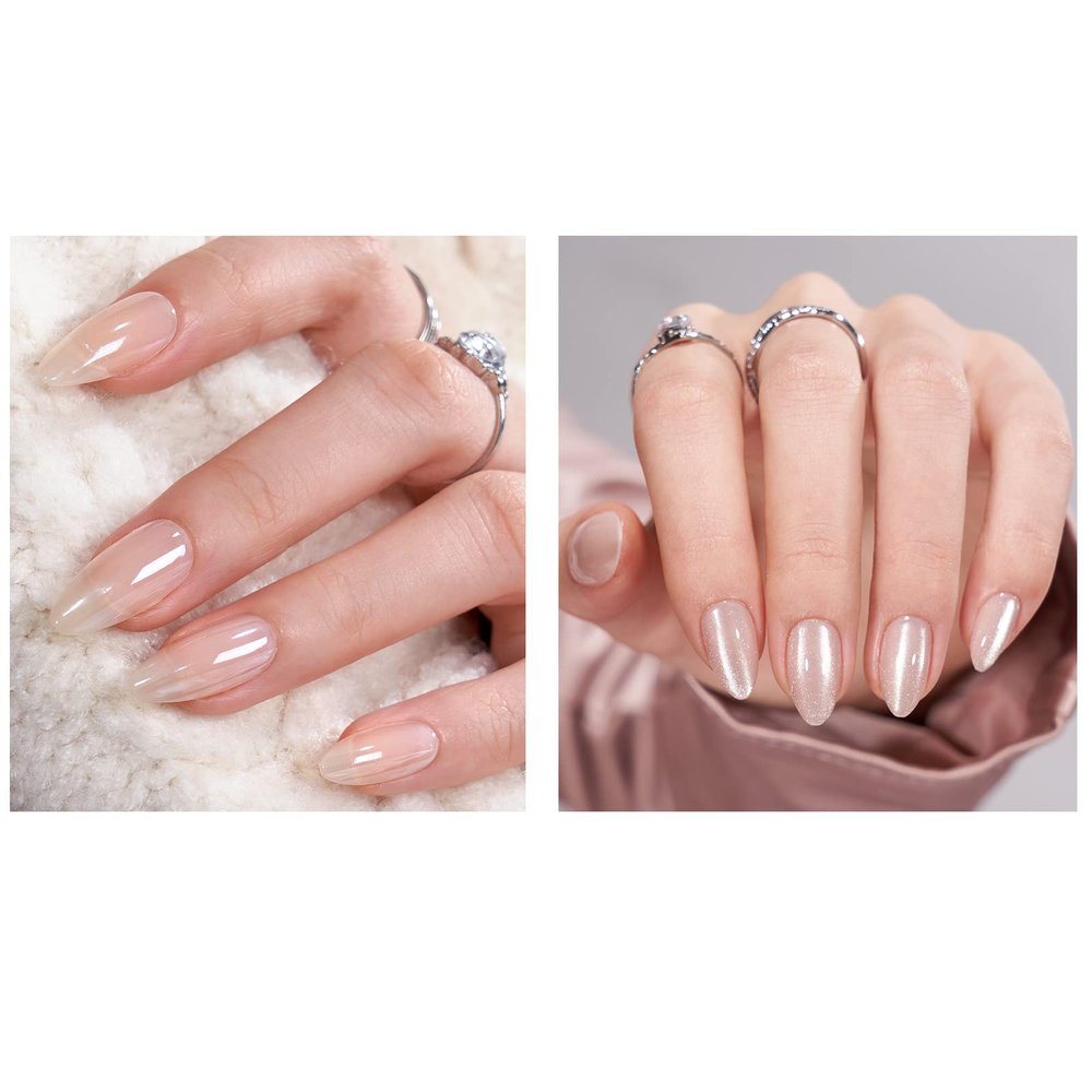 BTArtbox Press On Nails Short Medium - Soft Gel Press On Nails, Chrome Fake Nails with Nail Glue, Fit Perfectly & Natural Reusable Stick On Nails Kit, Glazed Donut & Aurora Cat Eye