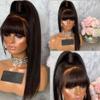 Imeya Silky Straight 100% Unprocessed Brazilian Virgin Human Hair Wigs with Bangs 150% Density None Lace Front Wigs Glueless Full Machine Made Wigs for Black Women Natural Color (14inch) view 1