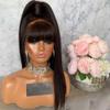 Imeya Silky Straight 100% Unprocessed Brazilian Virgin Human Hair Wigs with Bangs 150% Density None Lace Front Wigs Glueless Full Machine Made Wigs for Black Women Natural Color (14inch) view 2