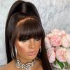 Imeya Silky Straight 100% Unprocessed Brazilian Virgin Human Hair Wigs with Bangs 150% Density None Lace Front Wigs Glueless Full Machine Made Wigs for Black Women Natural Color (14inch) view 3