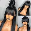 Imeya Silky Straight 100% Unprocessed Brazilian Virgin Human Hair Wigs with Bangs 150% Density None Lace Front Wigs Glueless Full Machine Made Wigs for Black Women Natural Color (14inch) view 4