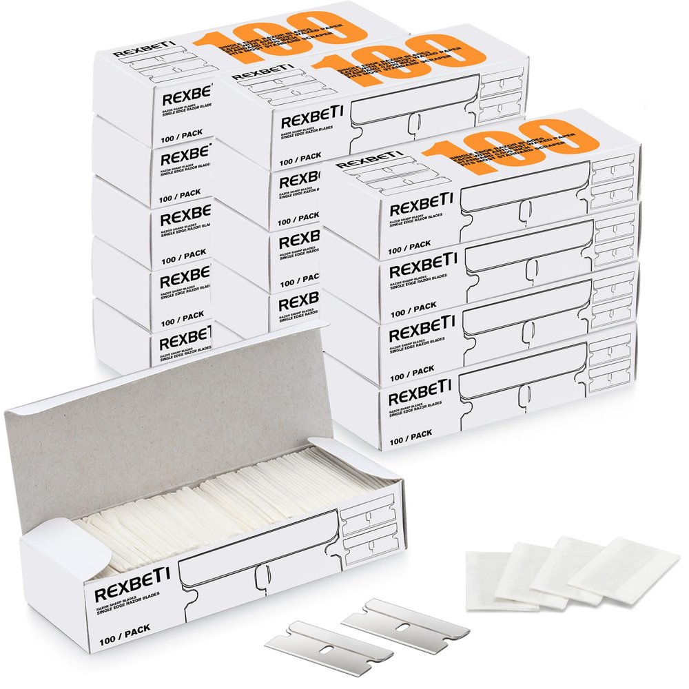 REXBETI 1400PCS Single Edge Razor Blades, Industrial Razor Blades for Scraper, Suitable for Removing Labels, Decals, Stickers and Old Paint