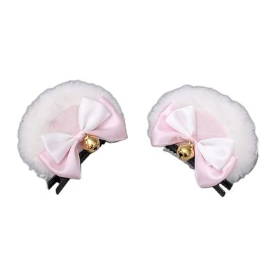 1 Pair Handmade Bear-Ear Hair Clip Plush Bear Ears Hair Barrettes Faux Fur Bow Bear Ears Hairpins Sweet Bowknot Hairpins Cute Barrette Cosplay Props Hair Accessories, White Ear Pink Bow