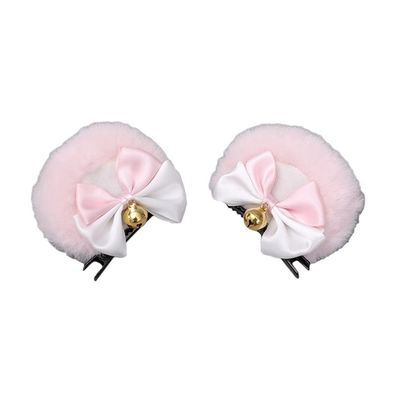 1 Pair Handmade Bear-Ear Hair Clip Plush Bear Ears Hair Barrettes Faux Fur Bow Bear Ears Hairpins Sweet Bowknot Hairpins Cute Barrette Cosplay Props Hair Accessories, Pink Ear White Bow