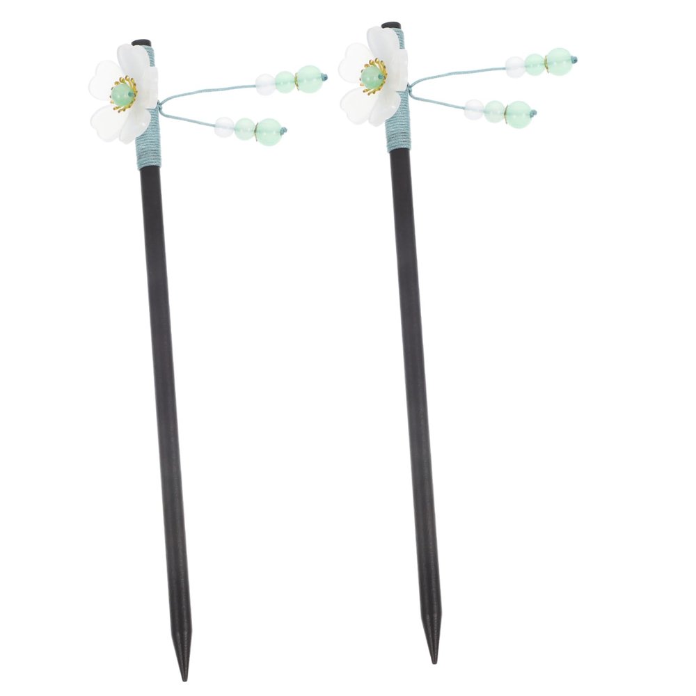 CALLARON 2pcs Floral Hair Chopstick Vintage Tassel Hair Bun Maker Elegant Headdress for Festivals Daily Use Natural Material for Secure Styling