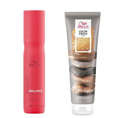 Wella Professionals Color Fresh Mask, Golden Gloss, Natural Shade, Temporary Color, Damage Free, Color-Depositing Hair Mask With Avocado Oil + Invigo Brilliance Miracle BB Color Protection Spray