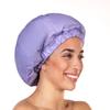 2 Premium Shower Cap for Women - 500+ Showers, 100% Waterproof, Double-Sided, For Long Hair & Great For Curls (Anti-Frizz) (Black & Purple) view 3
