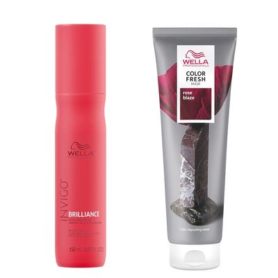 Wella Professionals Color Fresh Mask, Rose Blaze, Natural Shade, Temporary Color, Damage Free, Color-Depositing Hair Mask With Avocado Oil + Invigo Brilliance Miracle BB Color Protection Spray