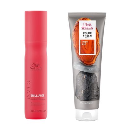 Wella Professionals Color Fresh Mask, Copper Glow, Natural Shade, Temporary Color, Damage Free, Color-Depositing Hair Mask With Avocado Oil + Invigo Brilliance Miracle BB Color Protection Spray