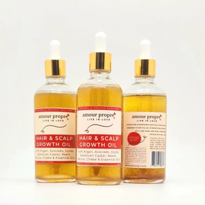 Hair Growth Oil by Amour Propre 7 Oil Blend Scalp & Hair Treatment Oil to Strengthen & Lengthen Curls  with Avocado Oil, Jamaican Castor Oil, Argan Oil, Jojoba Oil