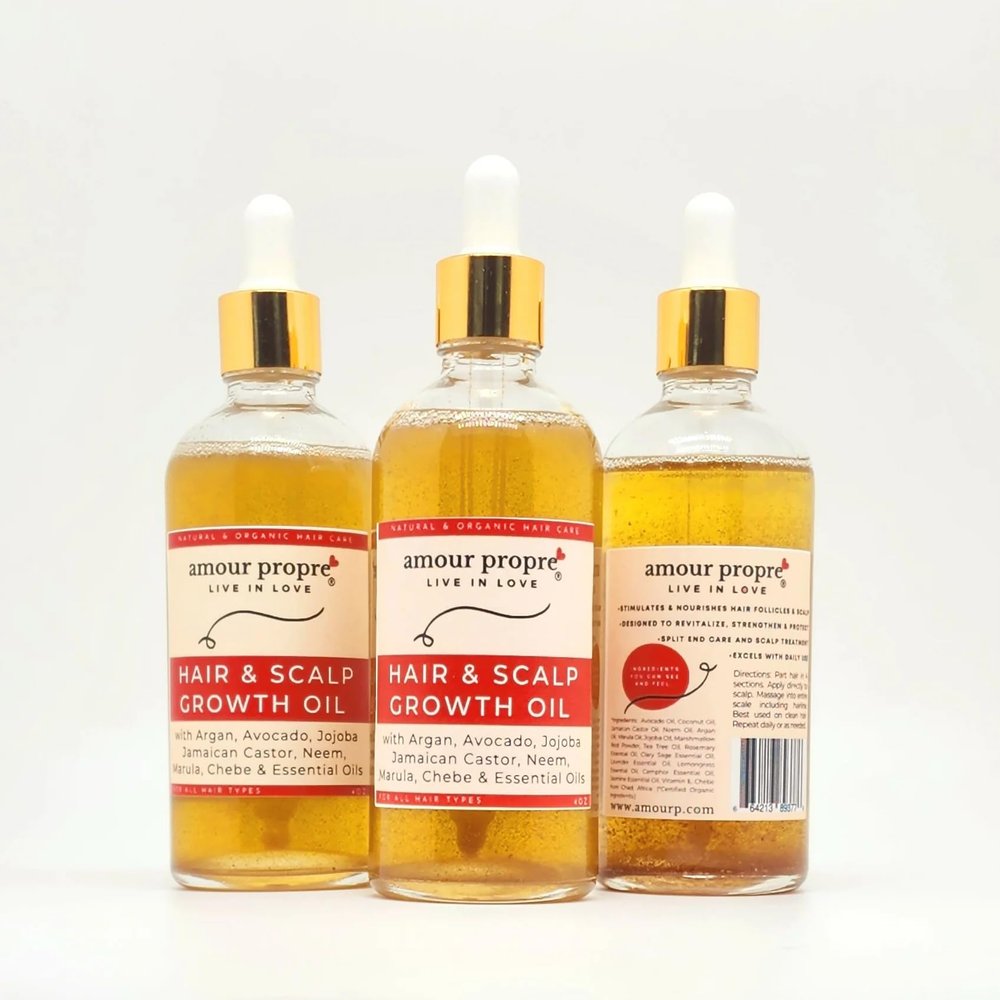 Hair Growth Oil by Amour Propre 7 Oil Blend Scalp & Hair Treatment Oil to Strengthen & Lengthen Curls with Avocado Oil, Jamaican Castor Oil, Argan Oil, Jojoba Oil