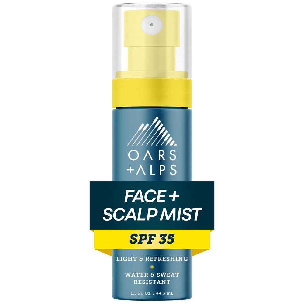 Oars + Alps Face & Scalp Sunscreen Spray Mist, SPF 35 Facial & Hair Sunscreen, Infused with Aloe Vera + Cucumber, Water & Sweat Resistant, Summer Splash Scent, 1.5oz