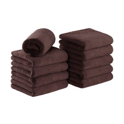 Arkwright Microfiber Coral Fleece Salon Towels - Pack of 10 - Bleach Safe Resistant, Absorbent Hair Drying Towel Set, Perfect for Resort, Hotel, and Spa, 16 x 27 in, Brown