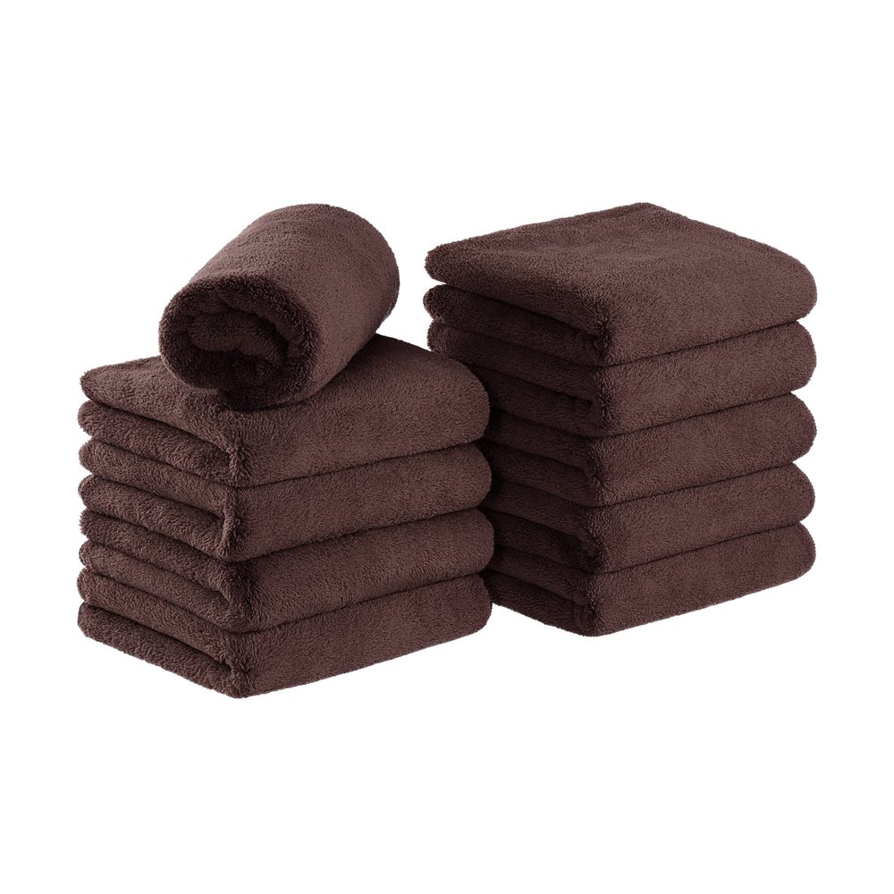 Arkwright Microfiber Coral Fleece Salon Towels - Pack of 10 - Bleach Safe Resistant, Absorbent Hair Drying Towel Set, Perfect for Resort, Hotel, and Spa, 16 x 27 in, Brown