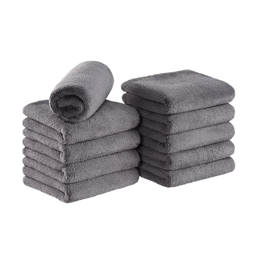 Arkwright Microfiber Coral Fleece Salon Towels - Pack of 10 - Bleach Safe Resistant, Absorbent Hair Drying Towel Set, Perfect for Resort, Hotel, and Spa, 16 x 27 in, Grey