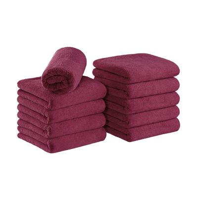 Arkwright Microfiber Coral Fleece Salon Towels - Pack of 10 - Bleach Safe Resistant, Absorbent Hair Drying Towel Set, Perfect for Resort, Hotel, and Spa, 16 x 27 in, Burgundy
