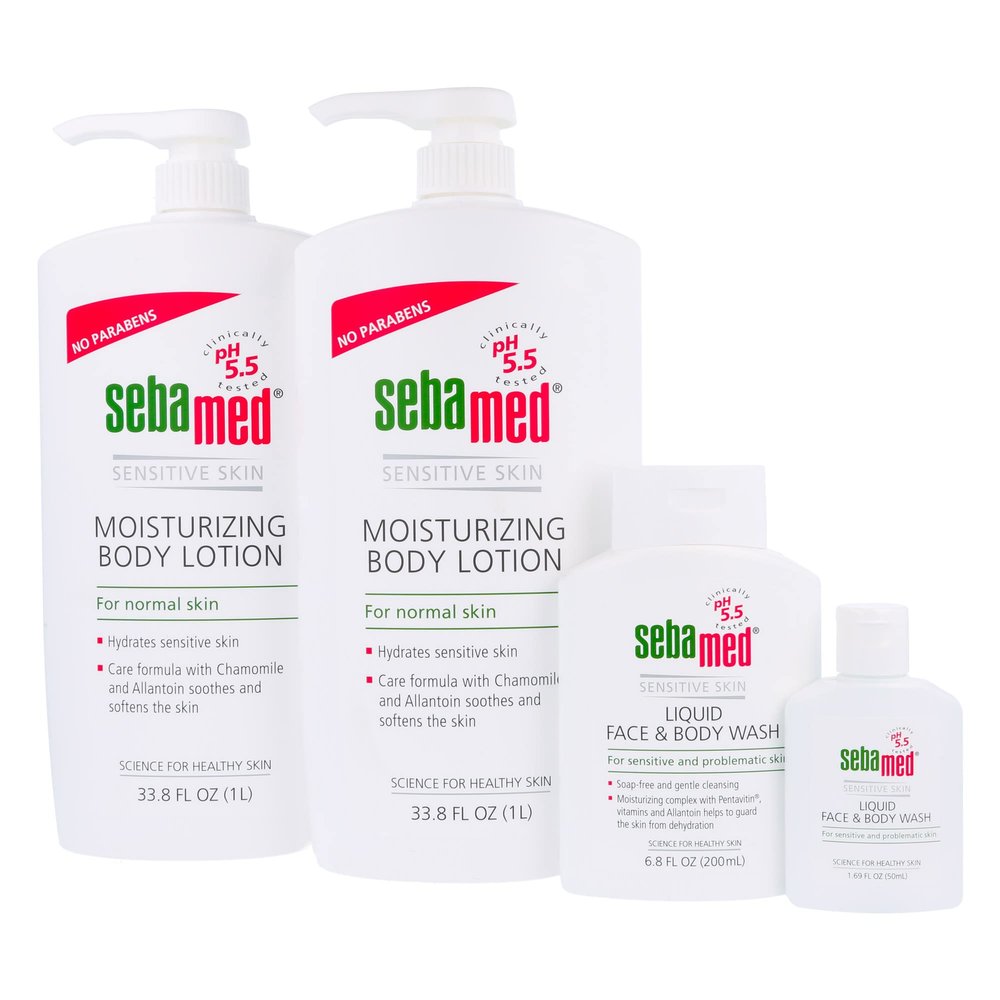 SEBAMED MOISTURIZING BODY LOTION WITH FACE & BODY WASH AND TRAVEL WASH