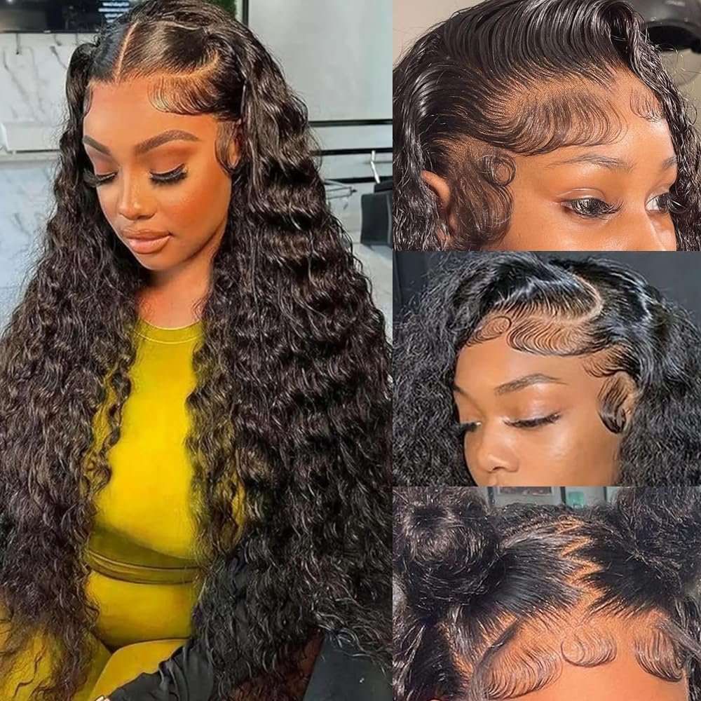 13x6 Deep Wave Lace Front Wigs Human Hair HD Lace frontal Curly Human Hair Wig for Black Women 180% Density Wet and Wavy Glueless Wigs Human hair Pre Plucked with Baby Hair