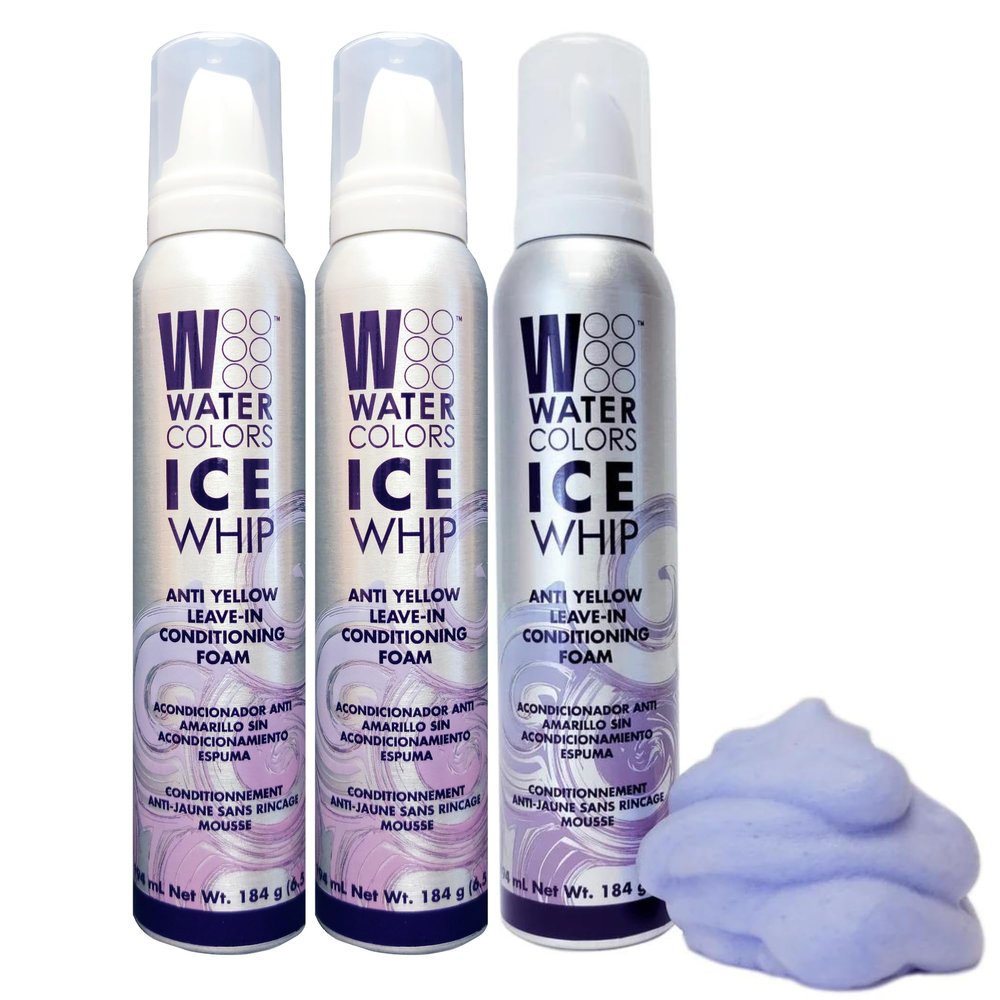 Watercolors Ice Whip Anti-Yellow Leave-In Conditioning Foam Mousse for Blonde, Platinum, Bleached, Silver, Gray, Ash & Brassy Hair - Violet Purple 6.5 oz (3 PACK)