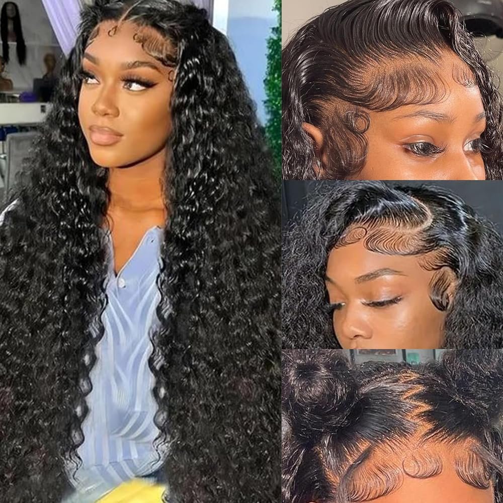 13x6 Deep Wave Lace Front Wigs Human Hair HD Lace frontal Curly Human Hair Wig for Black Women 180% Density Wet and Wavy Glueless Wigs Human hair Pre Plucked with Baby Hair