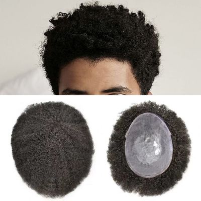 Afro Kinky Curly Mens Toupee 360  Full Poly Virgin Human Hair Man Weave Hair Unit Afican American Invisible Thin Skin Hair Piece Natural Looking Hair Replacement Units For Black Men (8''*10'', 1B# OFF BLACK-4MM Wavy)