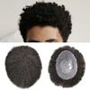 Afro Kinky Curly Mens Toupee 360  Full Poly Virgin Human Hair Man Weave Hair Unit Afican American Invisible Thin Skin Hair Piece Natural Looking Hair Replacement Units For Black Men (8''*10'', 1B# OFF BLACK-4MM Wavy) view 1