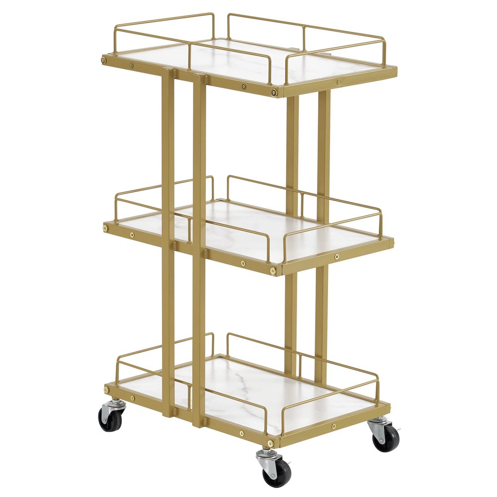 BarberPub Salon Trolley Multi-Functional Salon Cart with 3 Layers Shelves Rolling Cart Manicure Beauty Equipment 2061 (White)