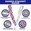 UM Supplies Straight Razors for Men  Professional Barber Straight Edge Razor Kit with 10 Replaceable Insert Single Edge Blades - Navajas Para Barbero Barber Pole Design (Red, White, Blue) view 2