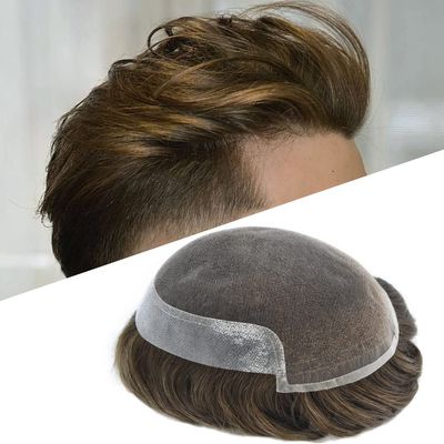 Toupee For Men Hair Piece For Men Swiss Lace Front Mens Toupee Natural Hairline Remy Human Hair Replacement System (8x10''-100% Light to medium Density, 5# Medium Light Brown)