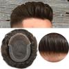 Toupee For Men Hair Piece For Men Swiss Lace Front Mens Toupee Natural Hairline Remy Human Hair Replacement System (8x10''-100% Light to medium Density, 210# Darkest Brown with 10% Synthetic Grey) view 1