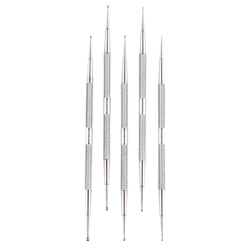 Mobestech Sturdy Nail Art Pen Set 5pcs Stainless Steel Nail Art Accessories Pens