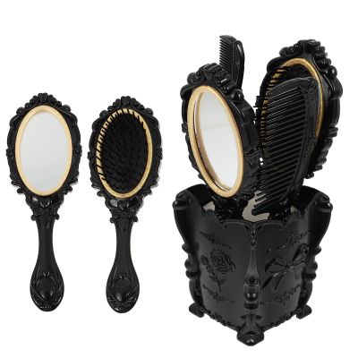 Beavorty 5pcs Vanity Mirror Set with Comb, Handheld Mirror, Hair Brush Holder, Round Mirror, Detangling Hair Comb - Hairdressing Tools for Travel