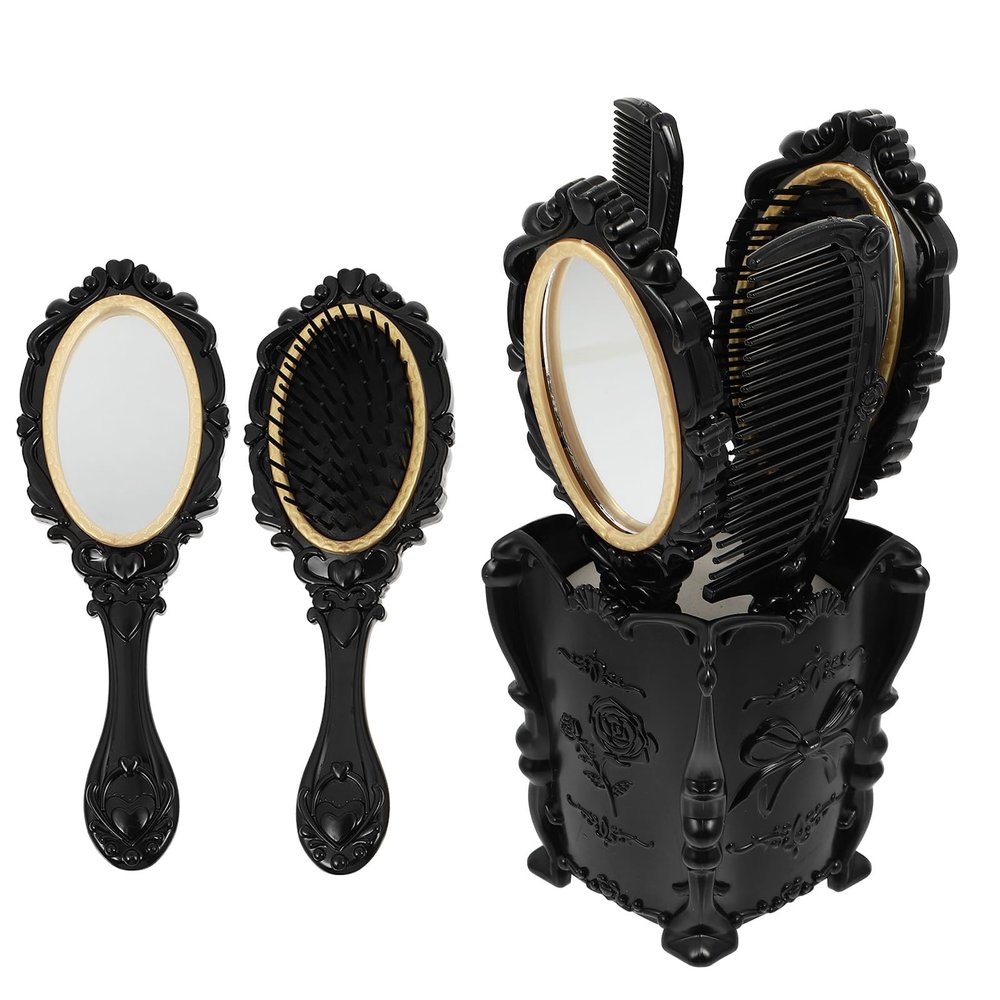 Beavorty 5pcs Vanity Mirror Set with Comb, Handheld Mirror, Hair Brush Holder, Round Mirror, Detangling Hair Comb - Hairdressing Tools for Travel