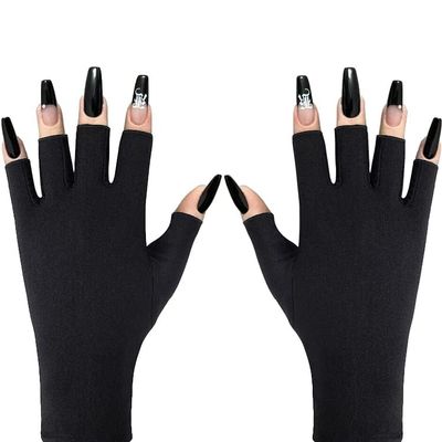 Doubao Anti UV Gloves for Gel Nail Lamp, Professional UV Protection Gloves for Manicures, Fingerless Gloves for Protecting Hands from Nails UV Light (Black)