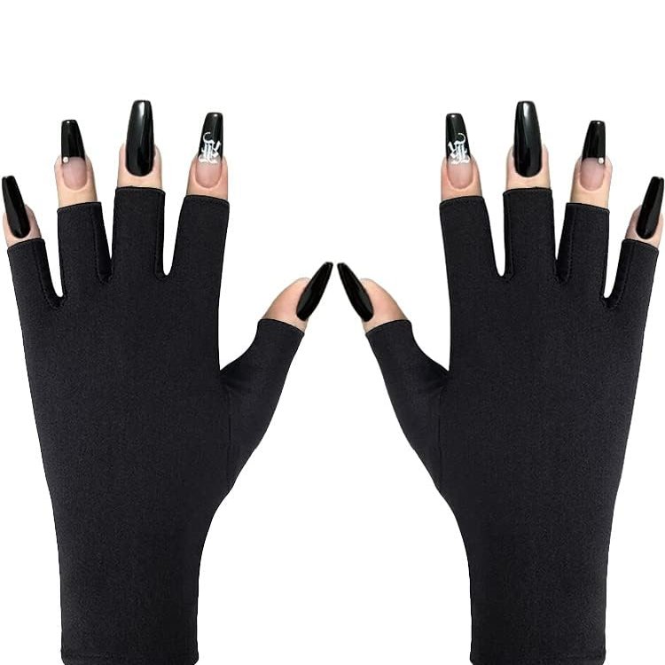 Doubao Anti UV Gloves for Gel Nail Lamp, Professional UV Protection Gloves for Manicures, Fingerless Gloves for Protecting Hands from Nails UV Light (Black)