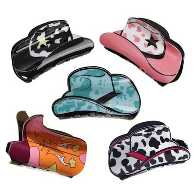 5Pcs Western Cowboy Hair Claw Clips Funny Leopard Star Print Hair Grab Shark Clips Personality Hairpin Hair Styling Clamps Party Headwear for Women Girls