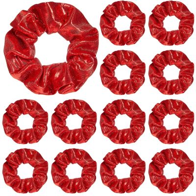 Taiyin 24 Pcs Shiny Metallic Scrunchie Solid Scrunchies Christmas Hair Ties Hair Elastics Accessories Elastic Band for Women Gym Dance Cheerleading Softball Volleyball Baseball Team(Red)