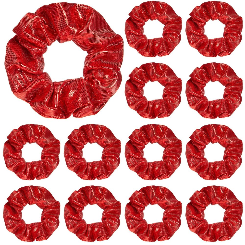 Taiyin 24 Pcs Shiny Metallic Scrunchie Solid Scrunchies Christmas Hair Ties Hair Elastics Accessories Elastic Band for Women Gym Dance Cheerleading Softball Volleyball Baseball Team(Red)