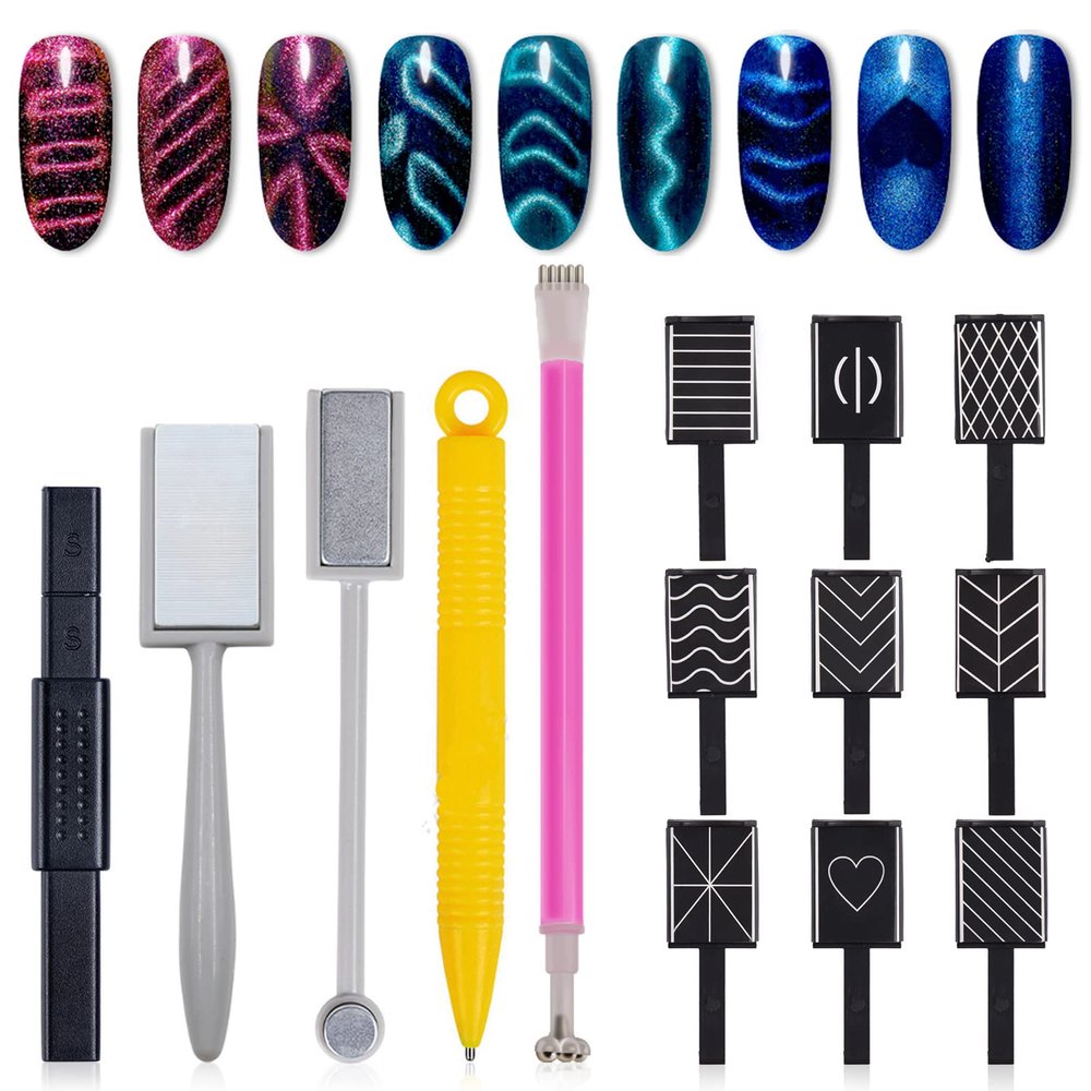 KAAGEE 15Pcs Cat Eye Nail Magnets - Double Ended Wand for Magnetic Nail Art