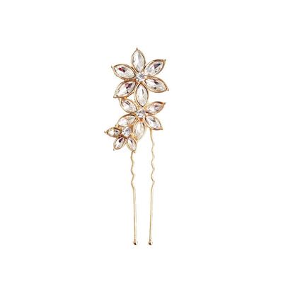 LALAFINA Alloy Hairpin Jewelry Flower U-shaped Diamond Woman Accessories Golden Bride Antique Headwear