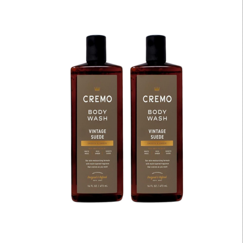 Cremo Rich-Lathering Vintage Suede Body Wash, A Vintage Suede with Notes of White Moss and Rich Amber, 16 Fl Oz (Pack of 2)