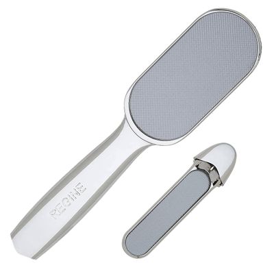 World's Best 2-in-1 Pedicure File - Nano Laser Etched Glass Foot File & Callus Remover - Scraper for Cracked Heels, Exfoliator for Dry Skin - Pedicure Tools for Feet, Callous Peeler Scrubber - Chrome