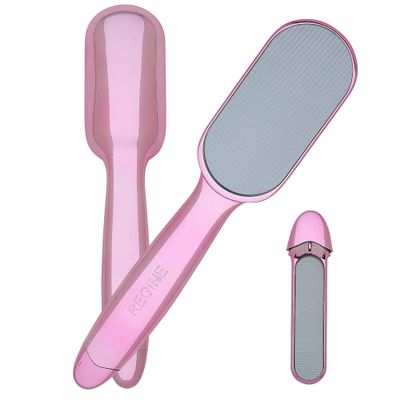 World's Best 2-in-1 Pedicure File - Nano Laser Etched Glass Foot File & Callus Remover - Scraper for Cracked Heels, Exfoliator for Dry Skin - Pedicure Tools for Feet, Callous Peeler & Scrubber - Pink