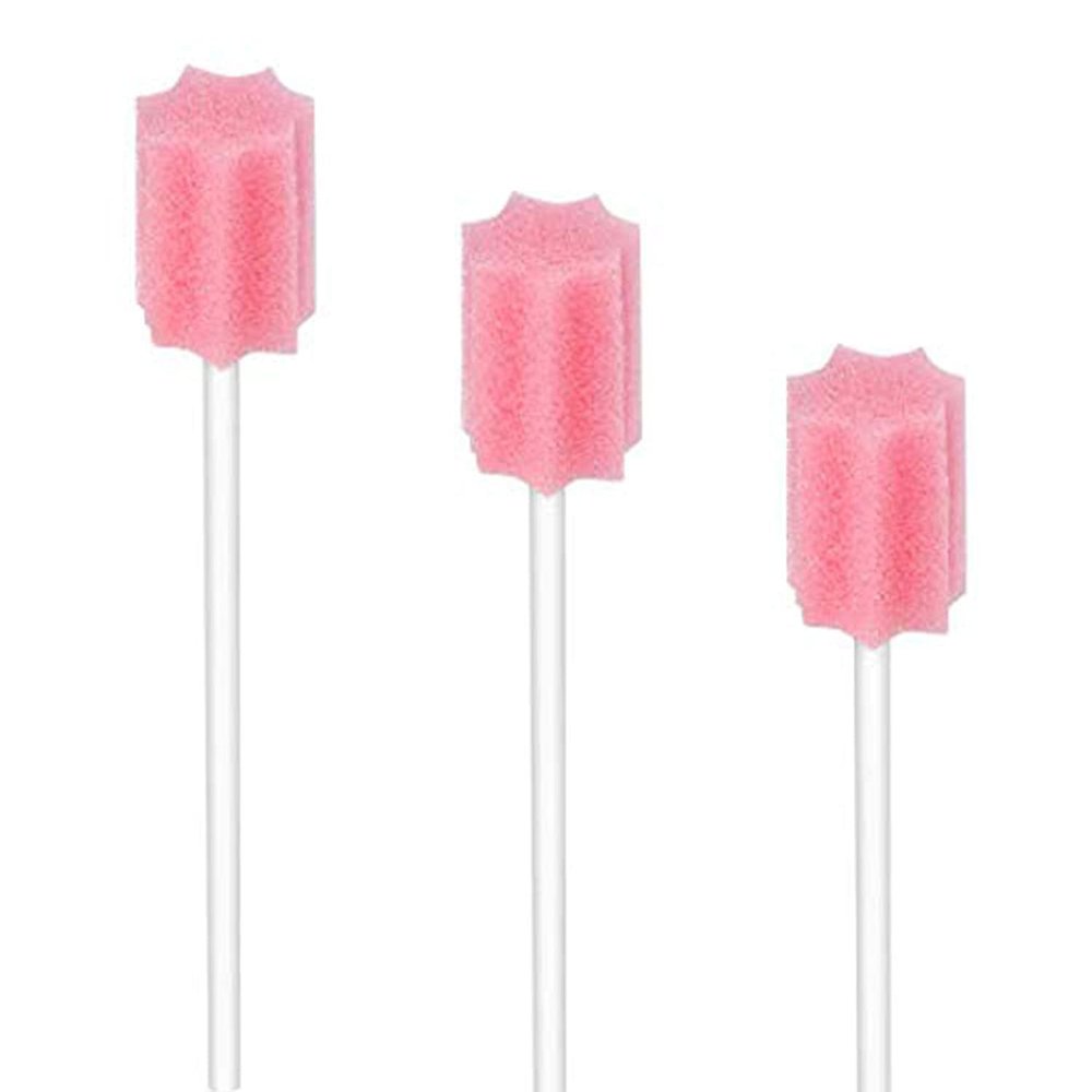 (100PCS) Disposable Mouth Swabs Sponge - Unflavored & Sterile Oral Swabs Dental Swabsticks for Mouth Cleaning (Pink)